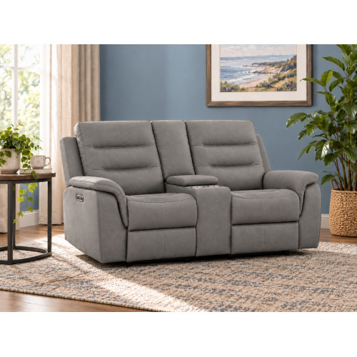 Boone Leather Reclining Loveseat Grey